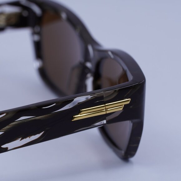 Bottega Veneta BV1143S 003 Sunglasses Striped Brown Rectangle Frame,Brown Lenses - Picture 10 of 11